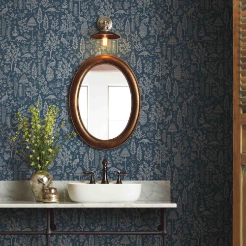 Alternative view of Menagerie Toile Wallpaper - Navy & Metallic Silver