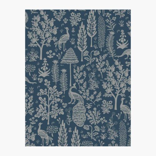 Menagerie Toile Wallpaper Sample - Navy & Metallic Silver