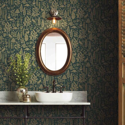 Alternative view of Menagerie Toile Wallpaper - Emerald & Metallic Gold