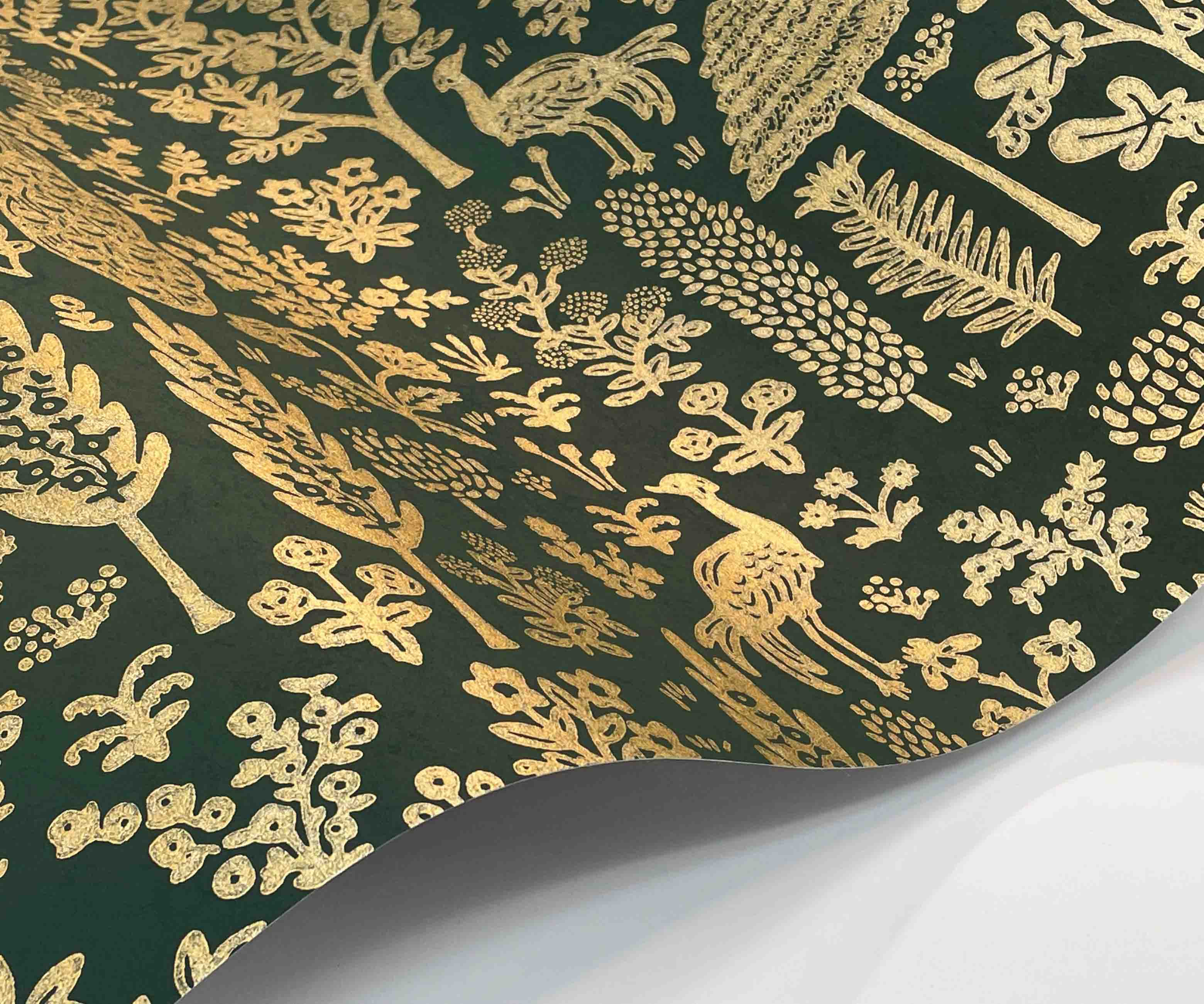 Menagerie Toile Wallpaper Sample - Emerald & Metallic Gold - Image 2