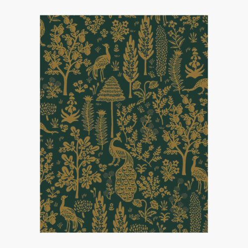 Menagerie Toile Wallpaper Sample - Emerald & Metallic Gold