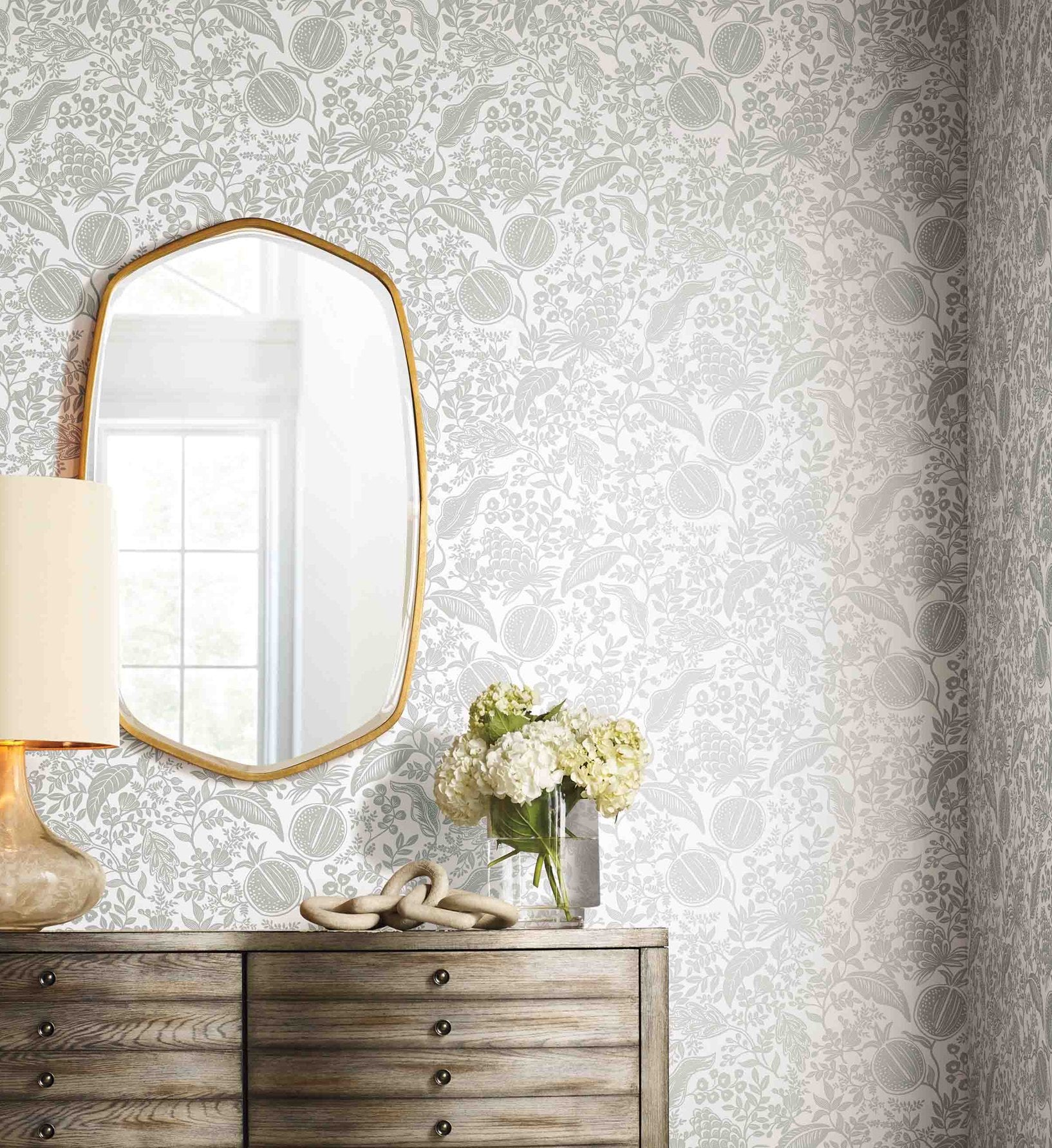 Pomegranate Wallpaper - White & Metallic Silver - Image 2