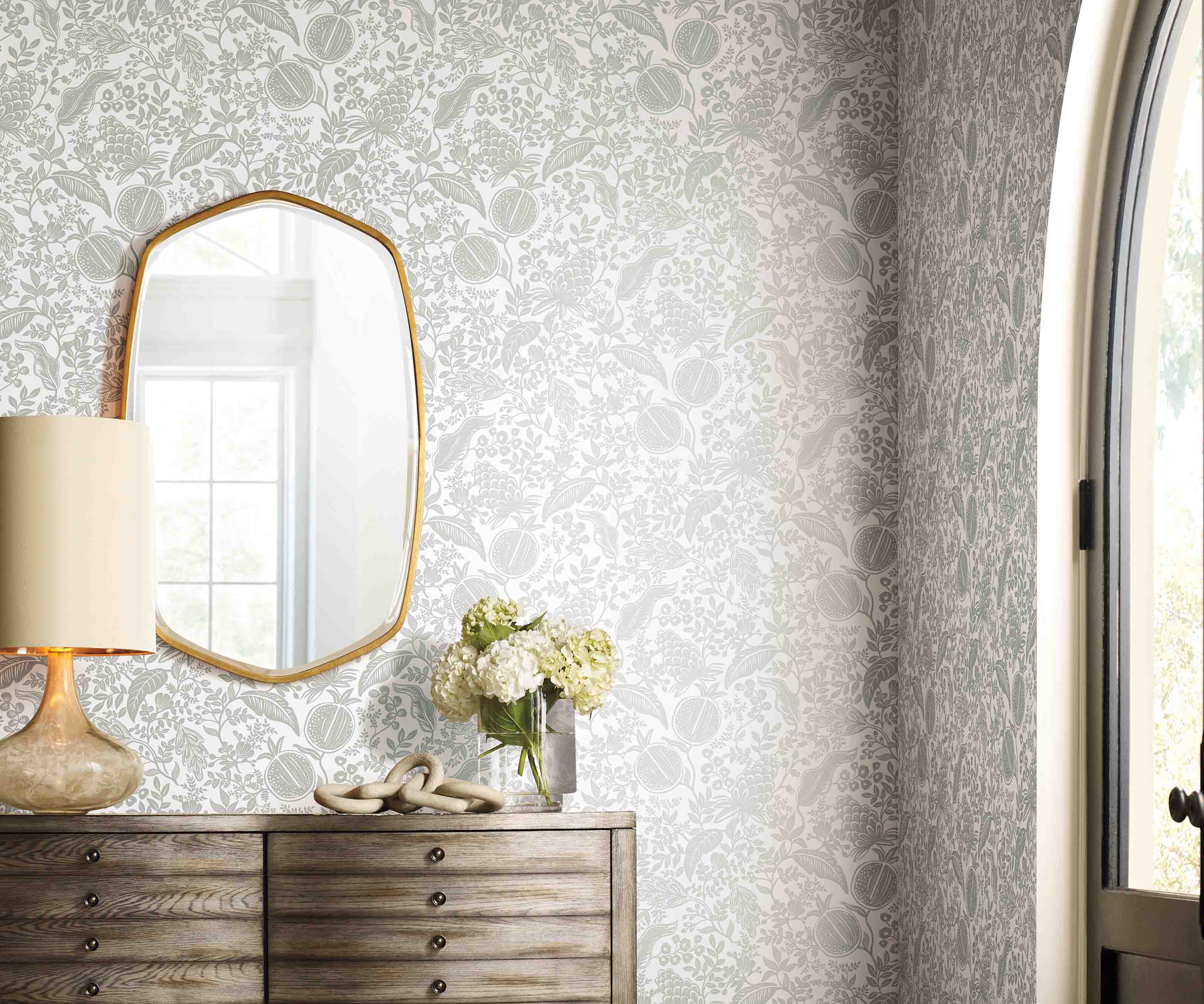 Pomegranate Wallpaper Sample - White & Metallic Silver - Image 3