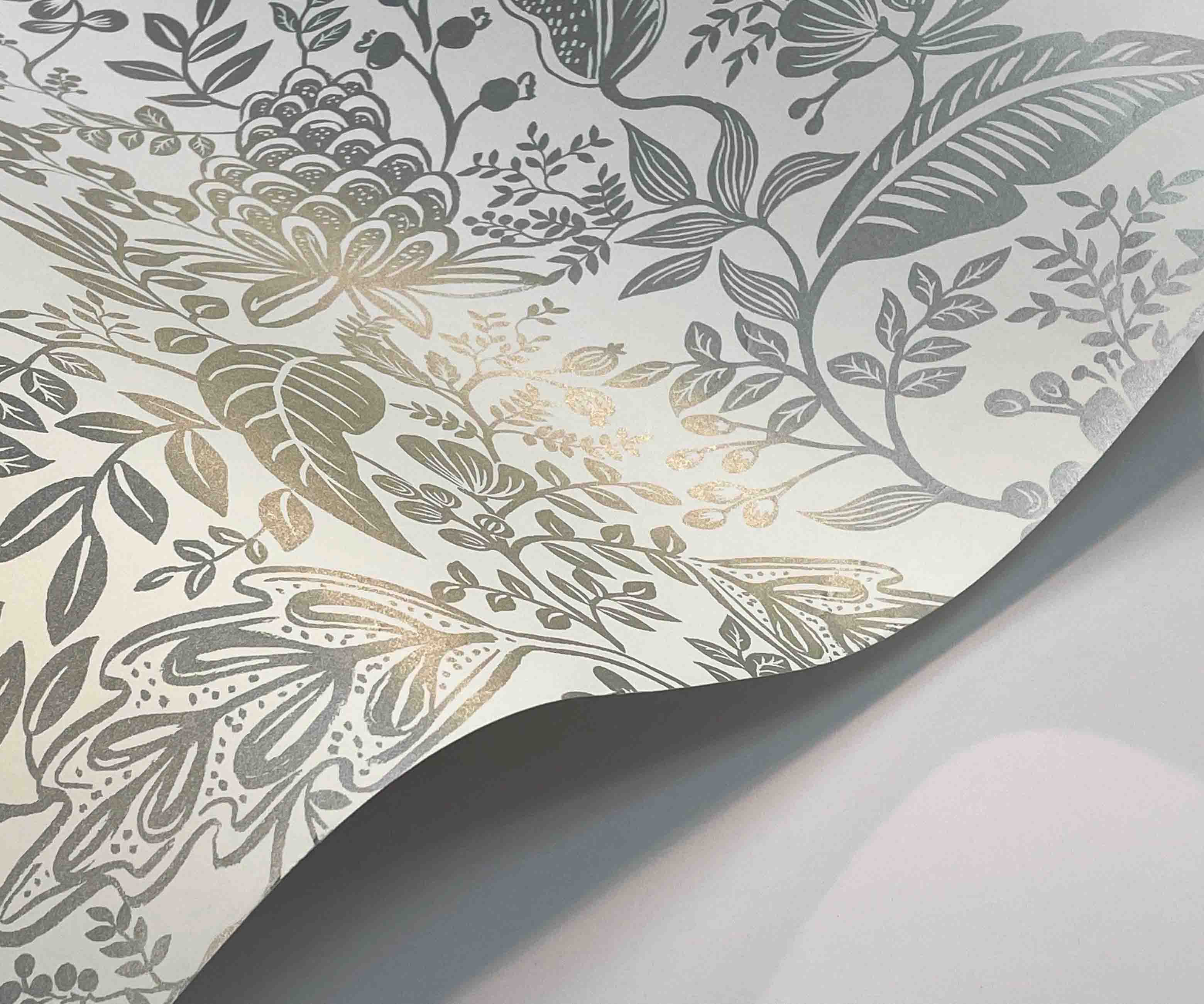 Pomegranate Wallpaper Sample - White & Metallic Silver - Image 2
