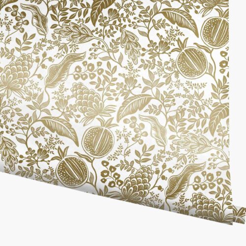 Pomegranate Wallpaper - White & Metallic Gold
