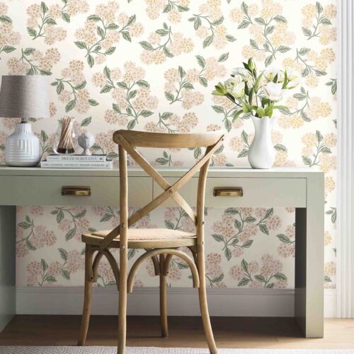 Alternative view of Hydrangea Wallpaper - White & Blush