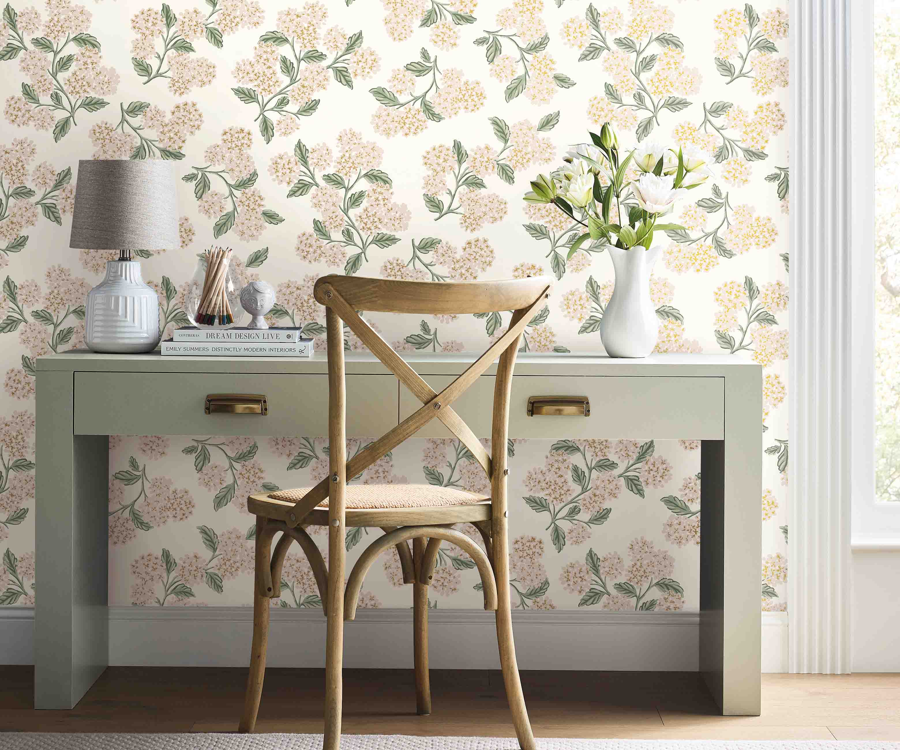 Hydrangea Wallpaper Sample - White & Blush - Image 3