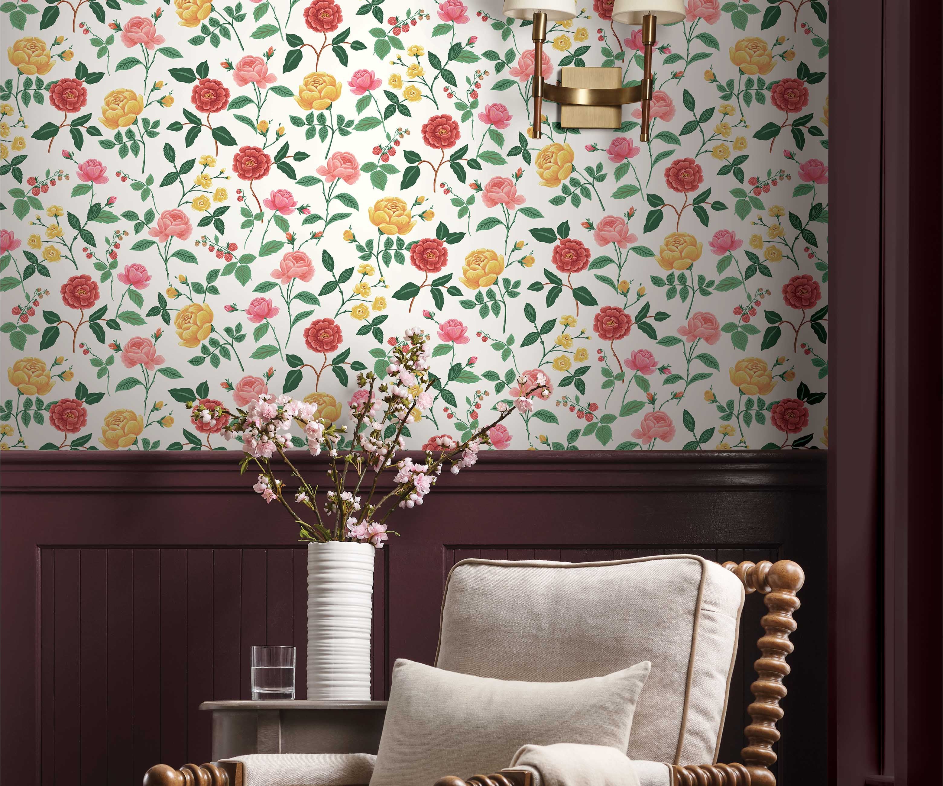 Roses Wallpaper - White & Blush - Image 4