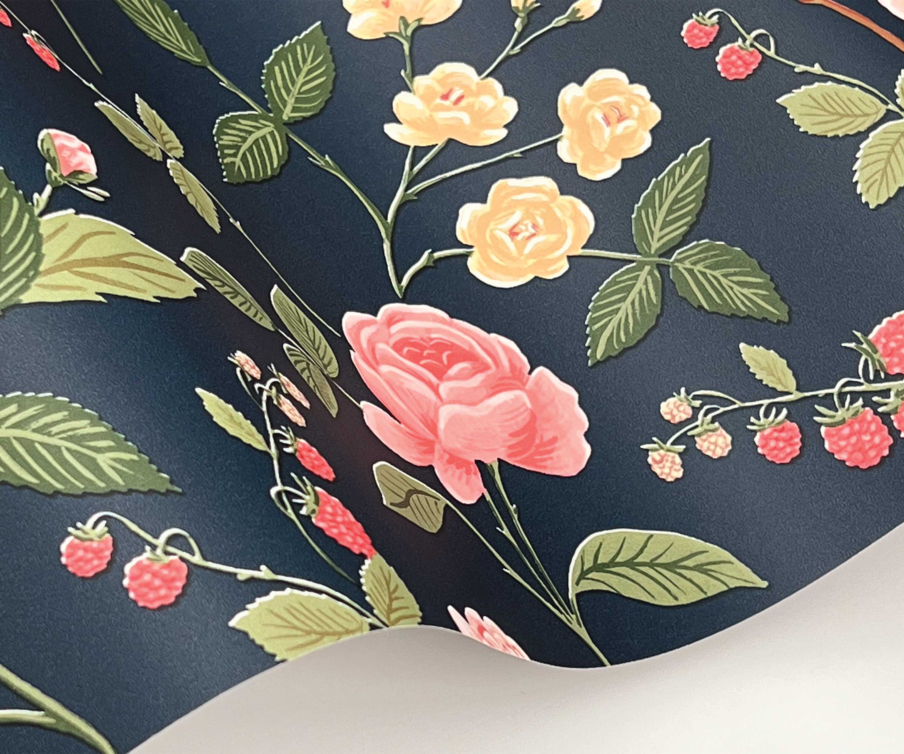 Roses Wallpaper Sample - Navy - Image 2