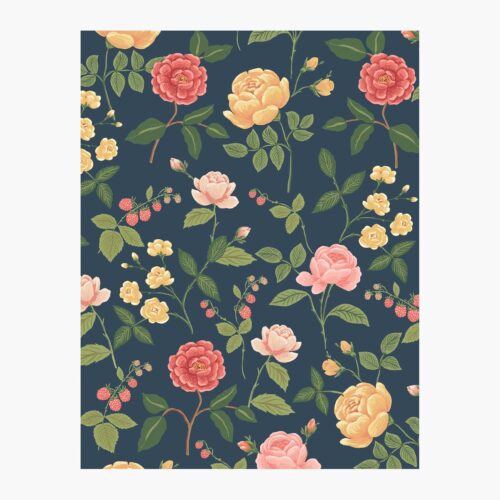 Roses Wallpaper Sample - Navy