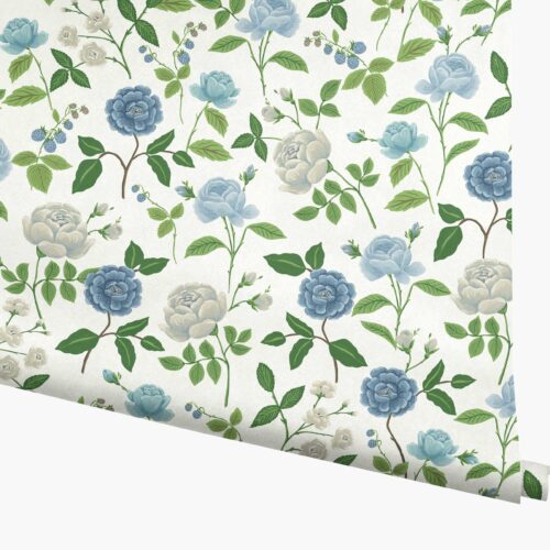 Roses Wallpaper - White & Blue