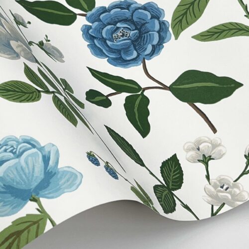 Alternative view of Roses Wallpaper Sample - White & Blue