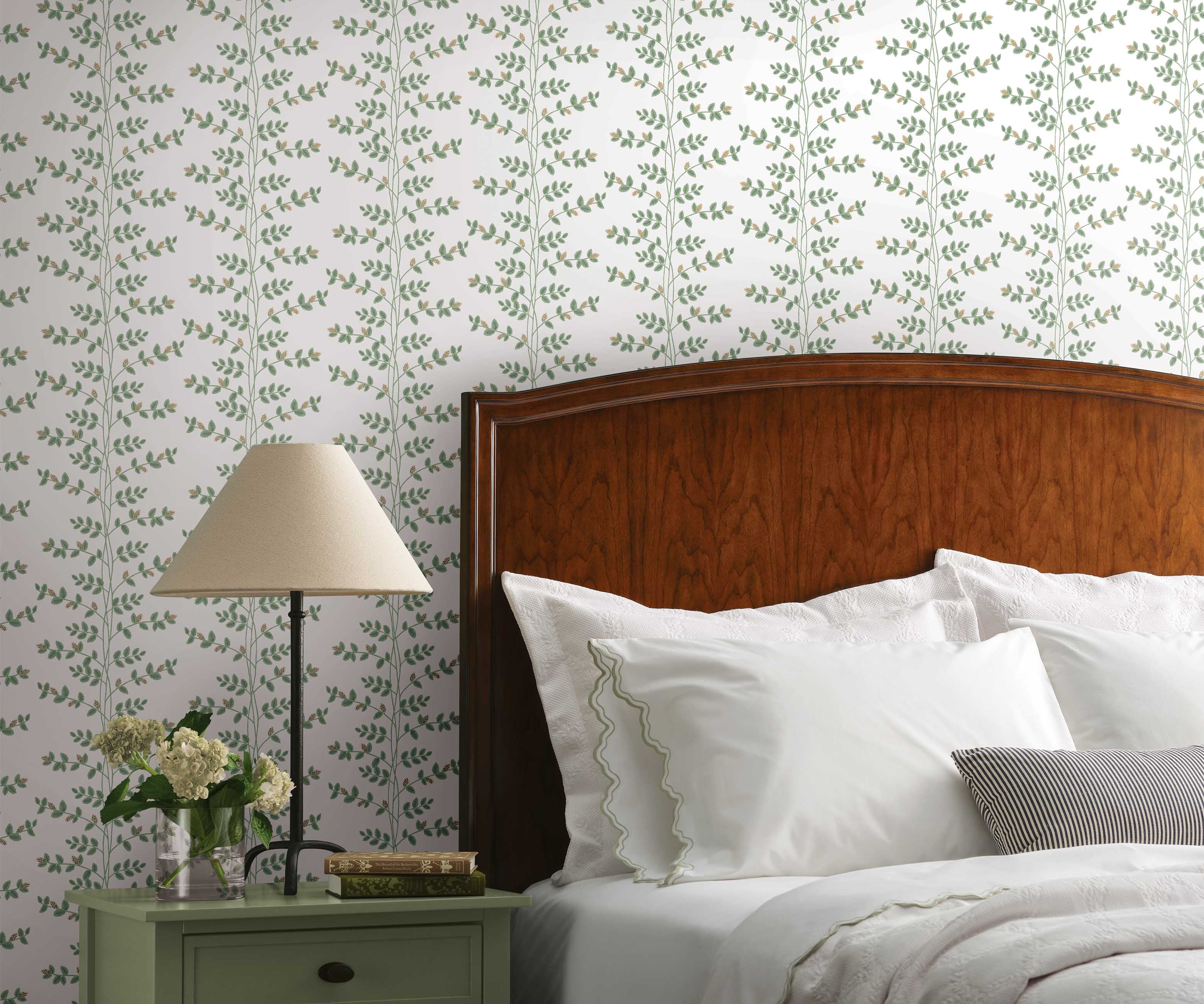 Climbing Vines Wallpaper Sample - White & Metallic Gold - Image 3