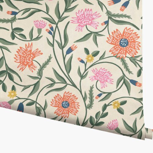 Aster Wallpaper - Linen & Coral