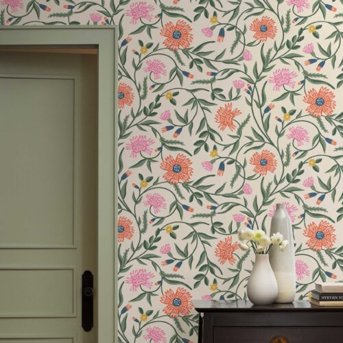 Alternative view of Aster Wallpaper - Linen & Coral