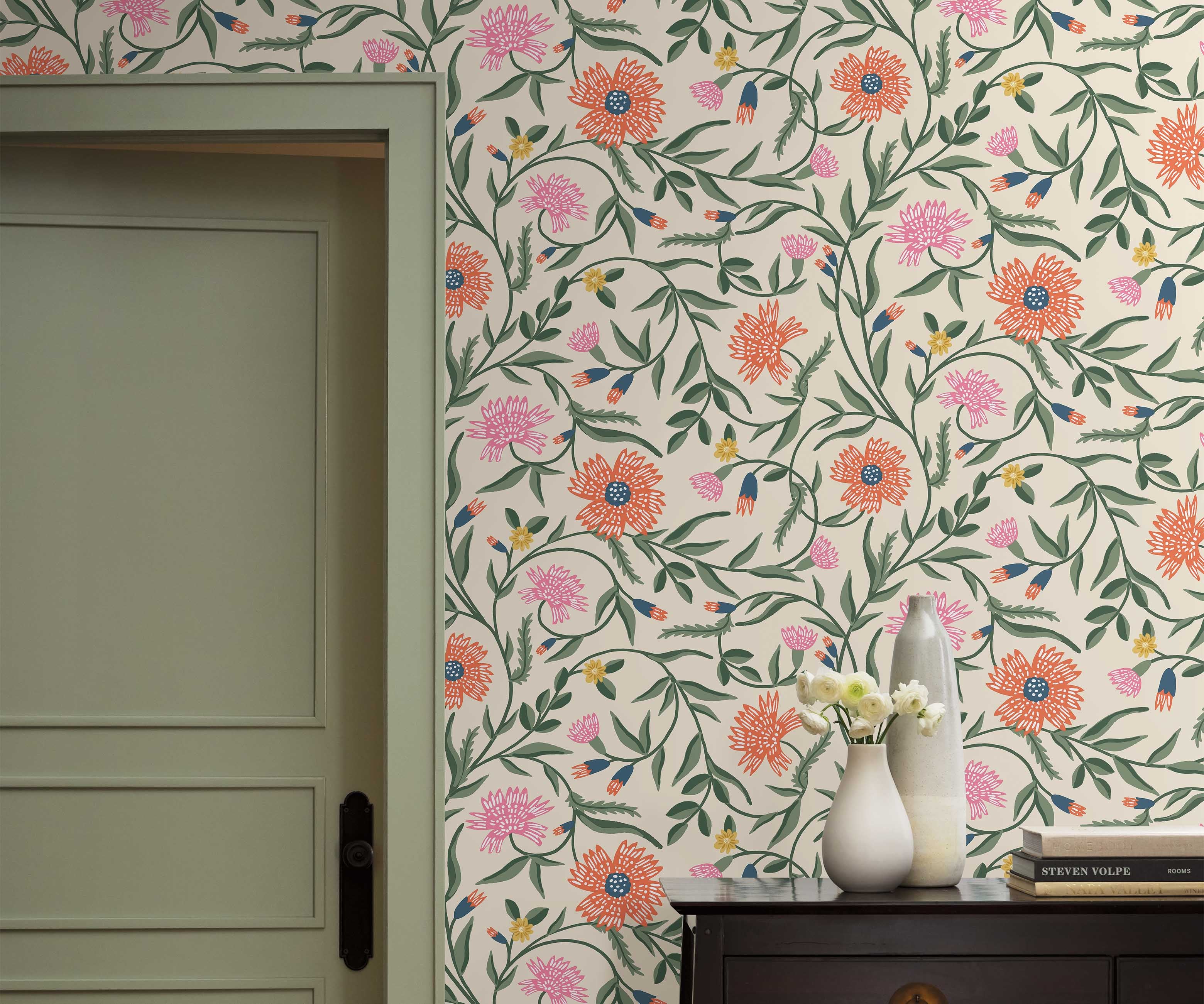 Aster Wallpaper - Linen & Coral - Image 2