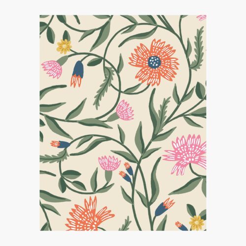 Aster Wallpaper Sample - Linen & Coral