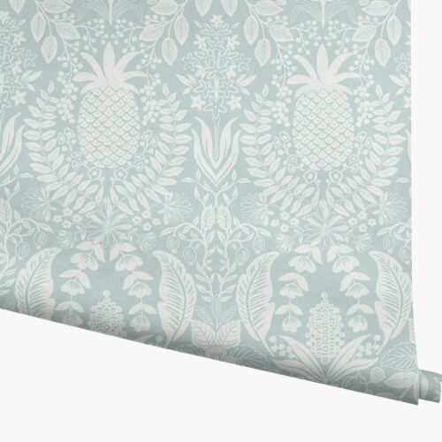 Pineapple Damask Wallpaper - Light Blue