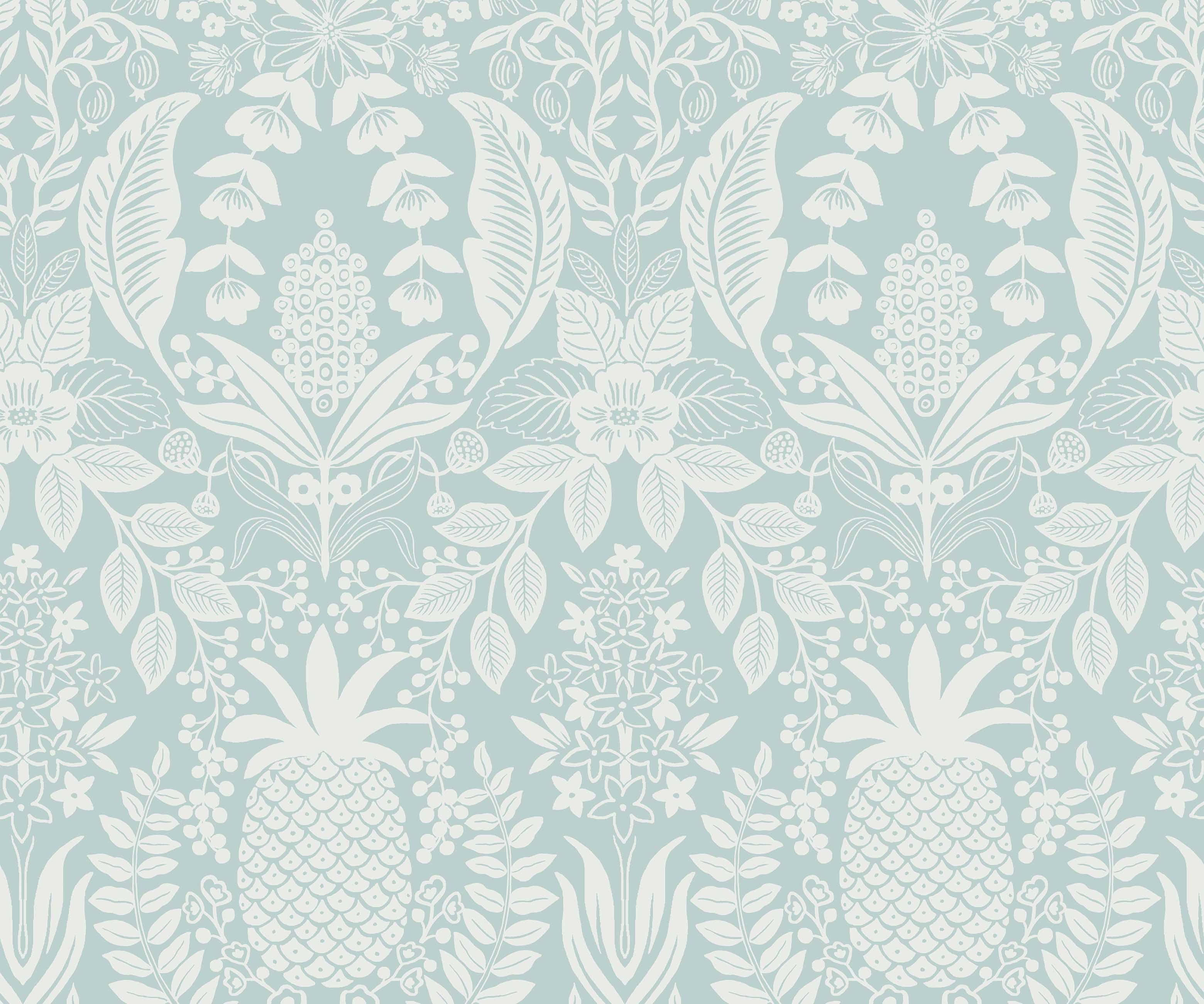Pineapple Damask Wallpaper - Light Blue - Image 3