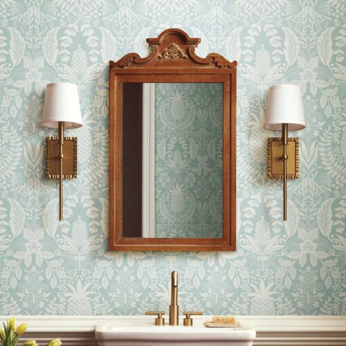 Alternative view of Pineapple Damask Wallpaper - Light Blue