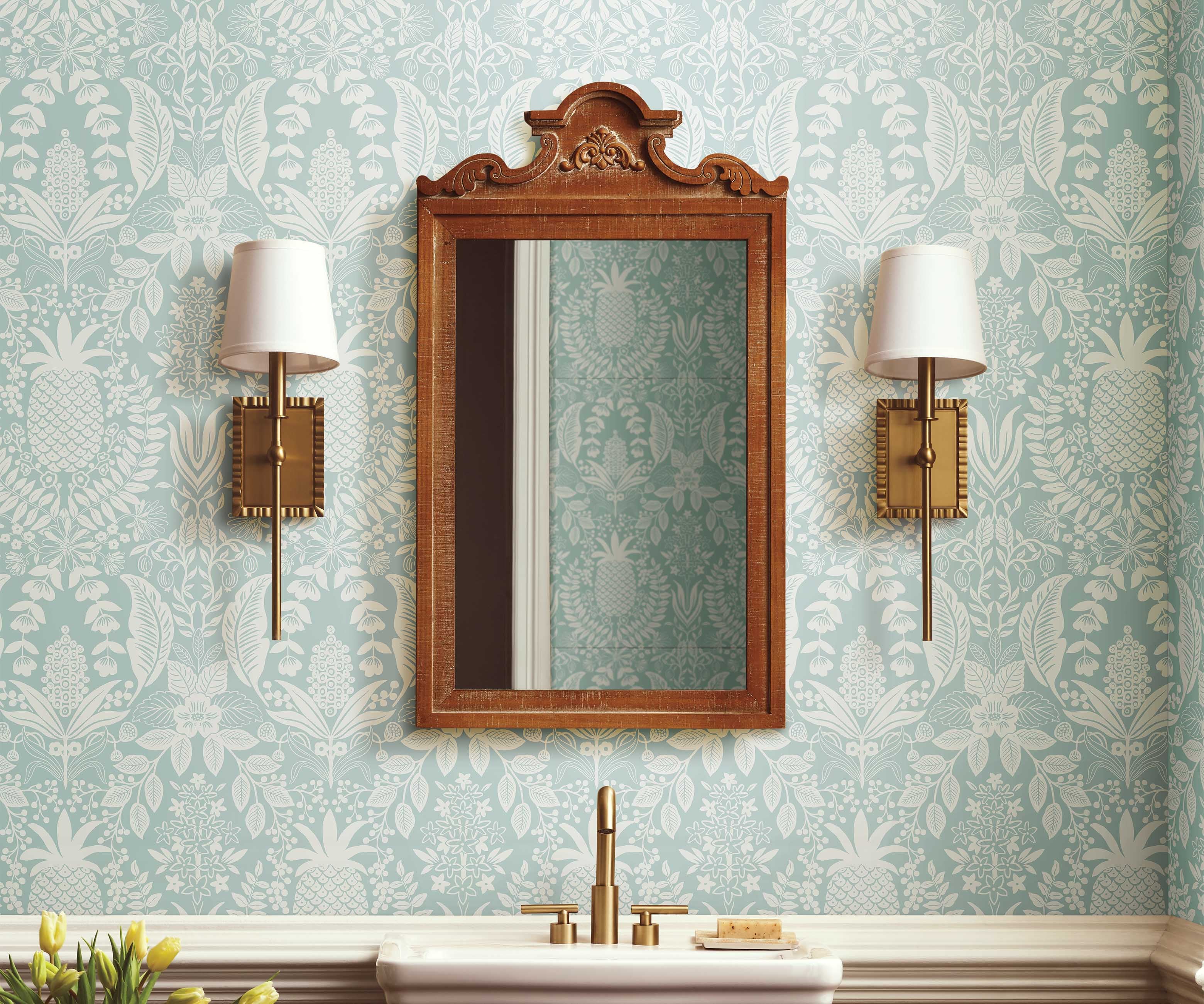 Pineapple Damask Wallpaper - Light Blue - Image 2