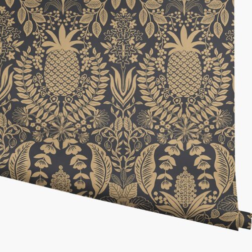 Pineapple Damask Wallpaper - Black & Gold