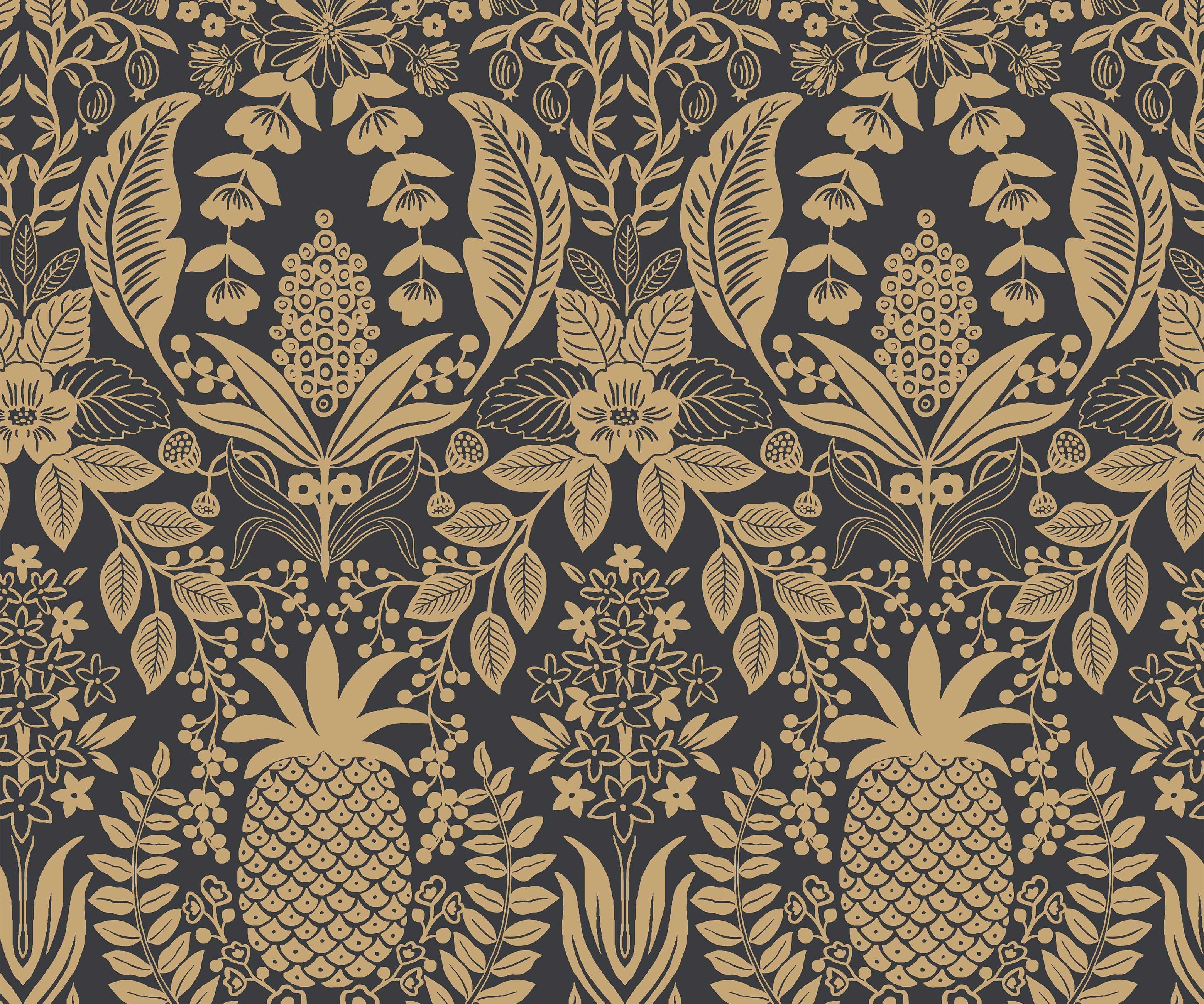 Pineapple Damask Wallpaper - Black & Gold - Image 3