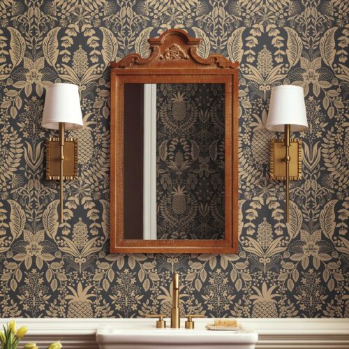Alternative view of Pineapple Damask Wallpaper - Black & Gold
