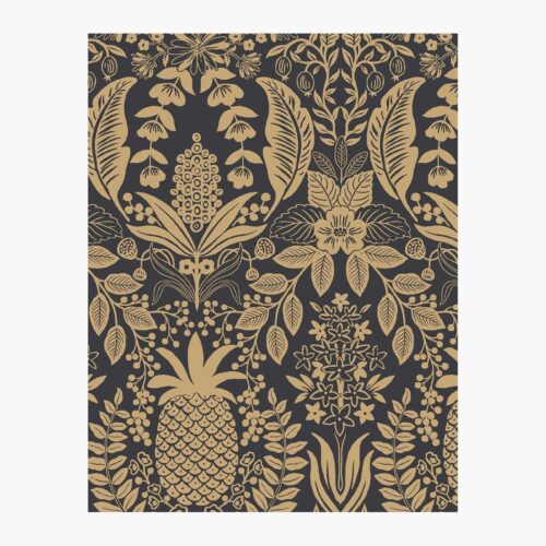 Pineapple Damask Wallpaper Sample - Black & Gold