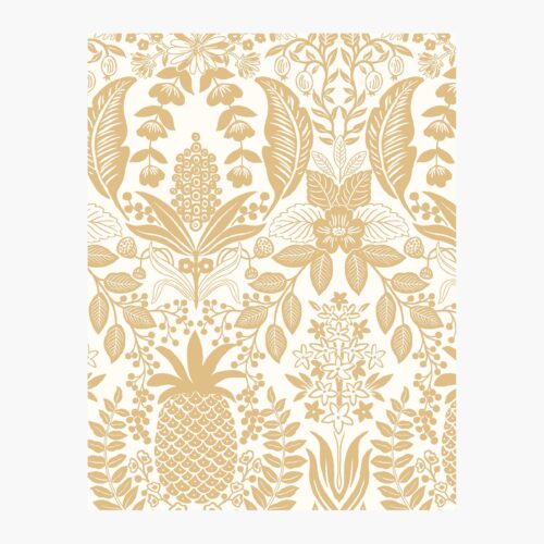 Pineapple Damask Wallpaper Sample - White & Metallic Gold