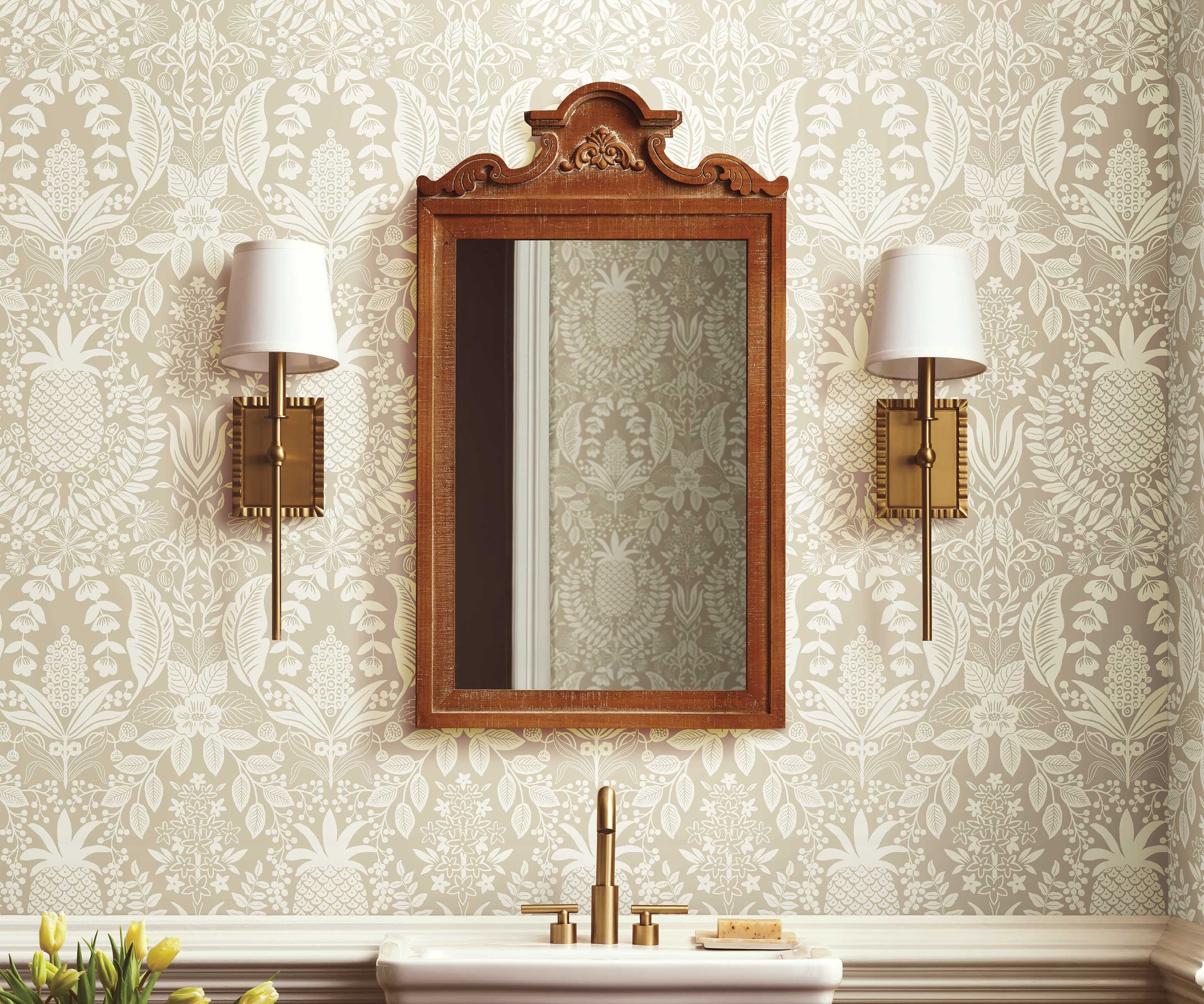 Pineapple Damask Wallpaper - Linen - Image 2
