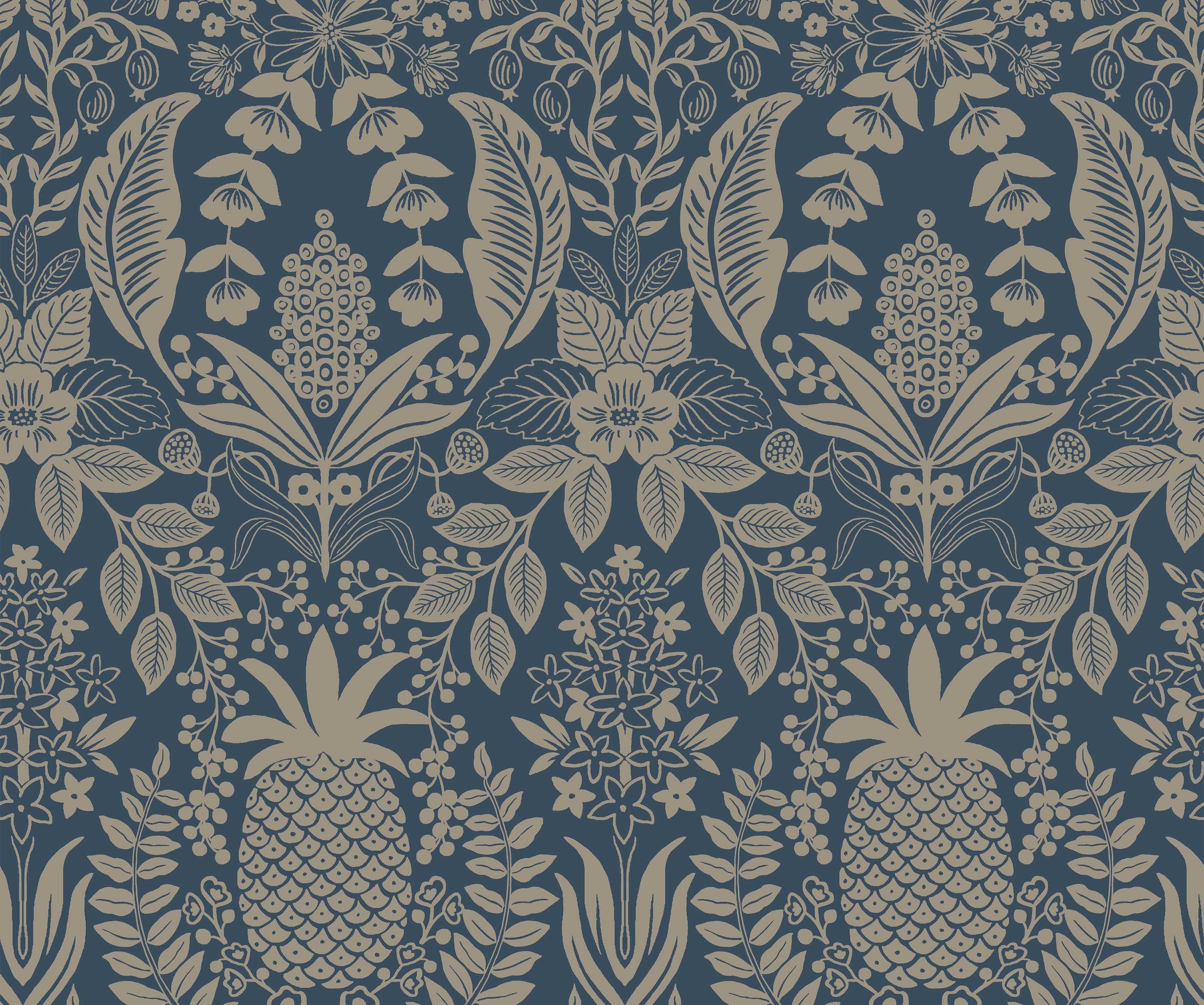 Pineapple Damask Wallpaper - Navy - Image 3
