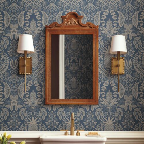 Alternative view of Pineapple Damask Wallpaper - Navy
