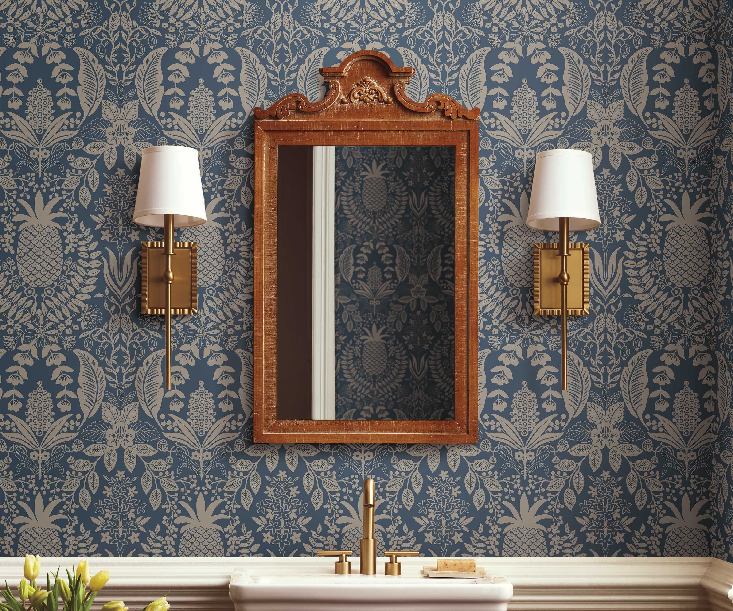 Pineapple Damask Wallpaper - Navy - Image 2