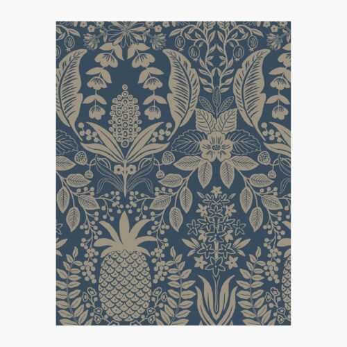 Pineapple Damask Wallpaper Sample - Navy
