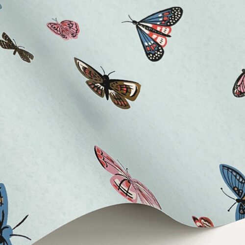 Alternative view of Butterfly House Wallpaper Sample - Light Blue