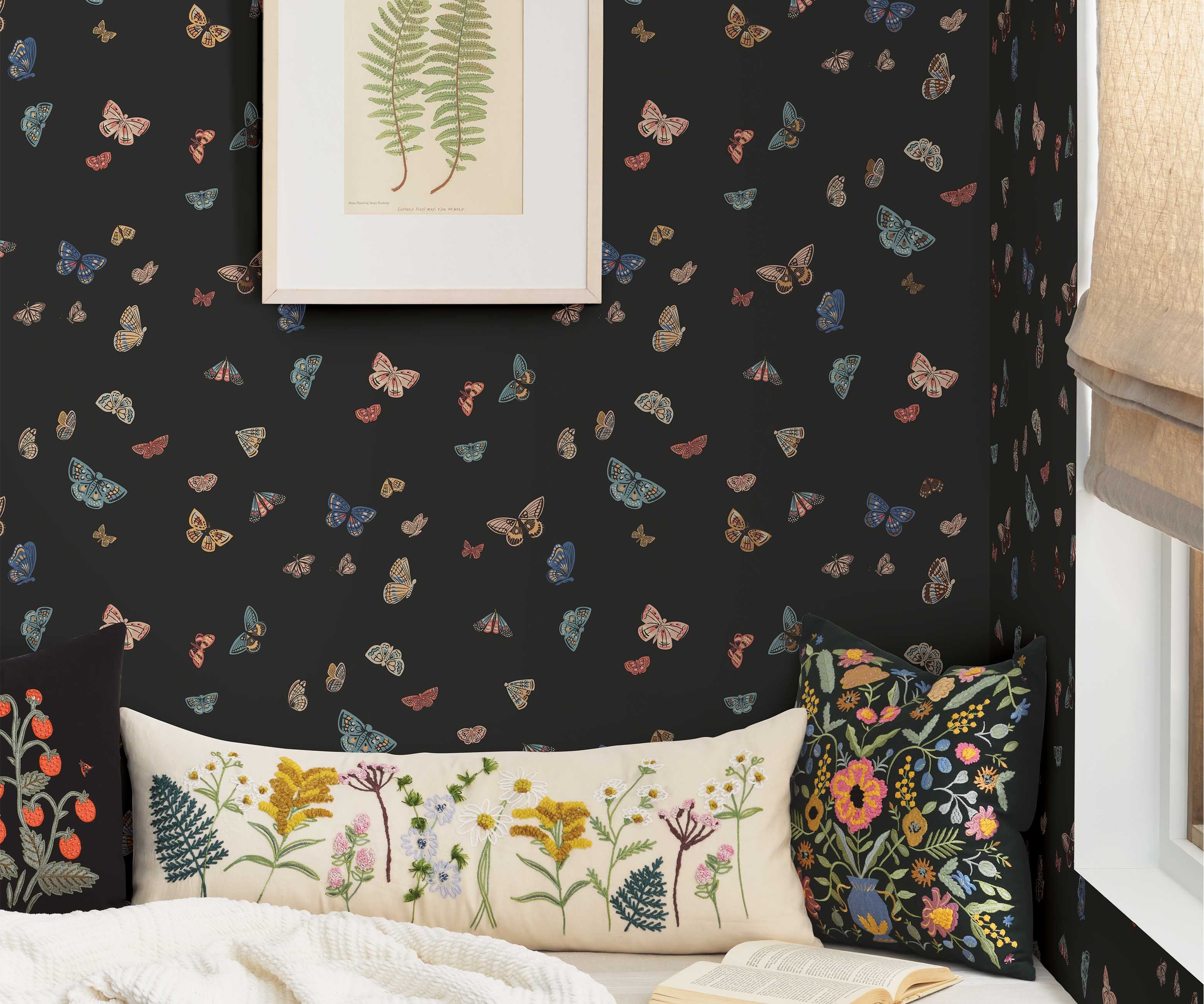 Butterfly House Wallpaper Sample - Black - Image 3