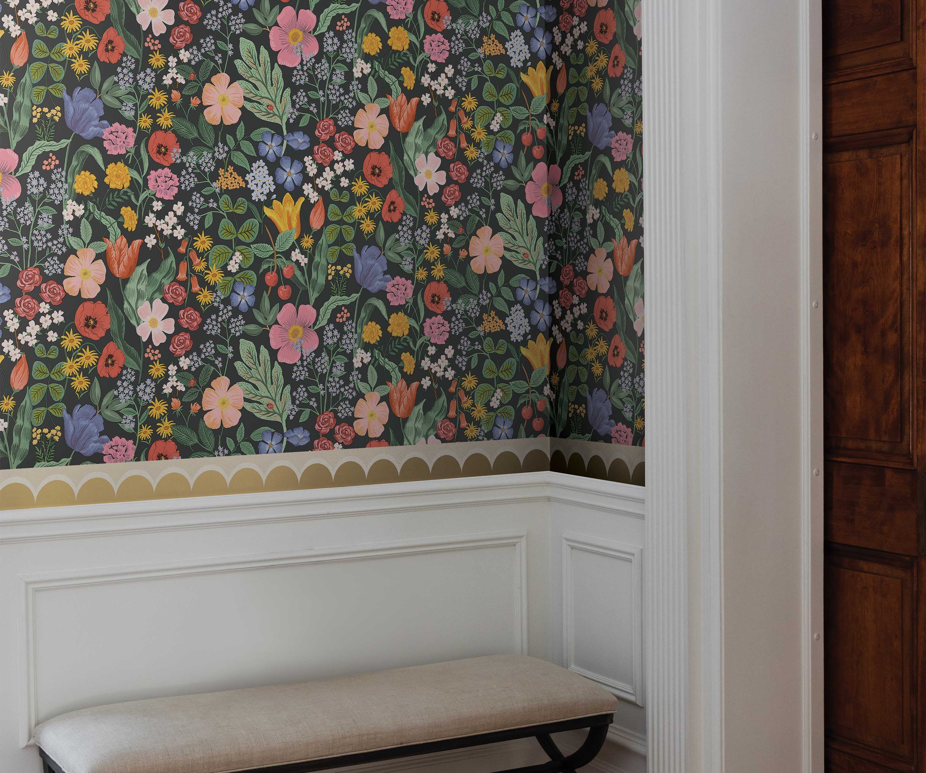 Scallop Trim Linen Wallpaper Sample - Image 2