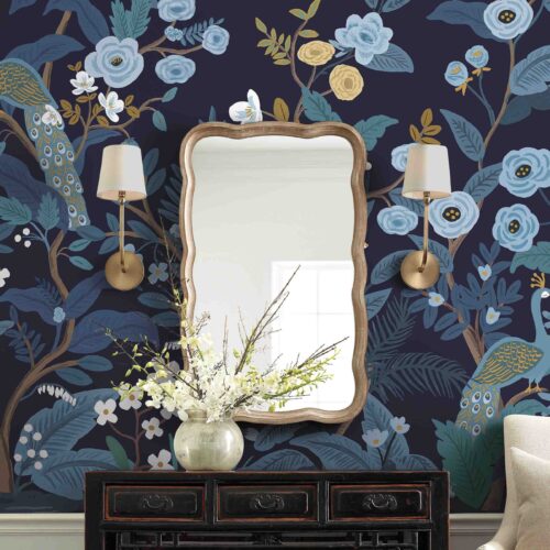 Alternative view of Peacock Wallpaper Mural - Navy