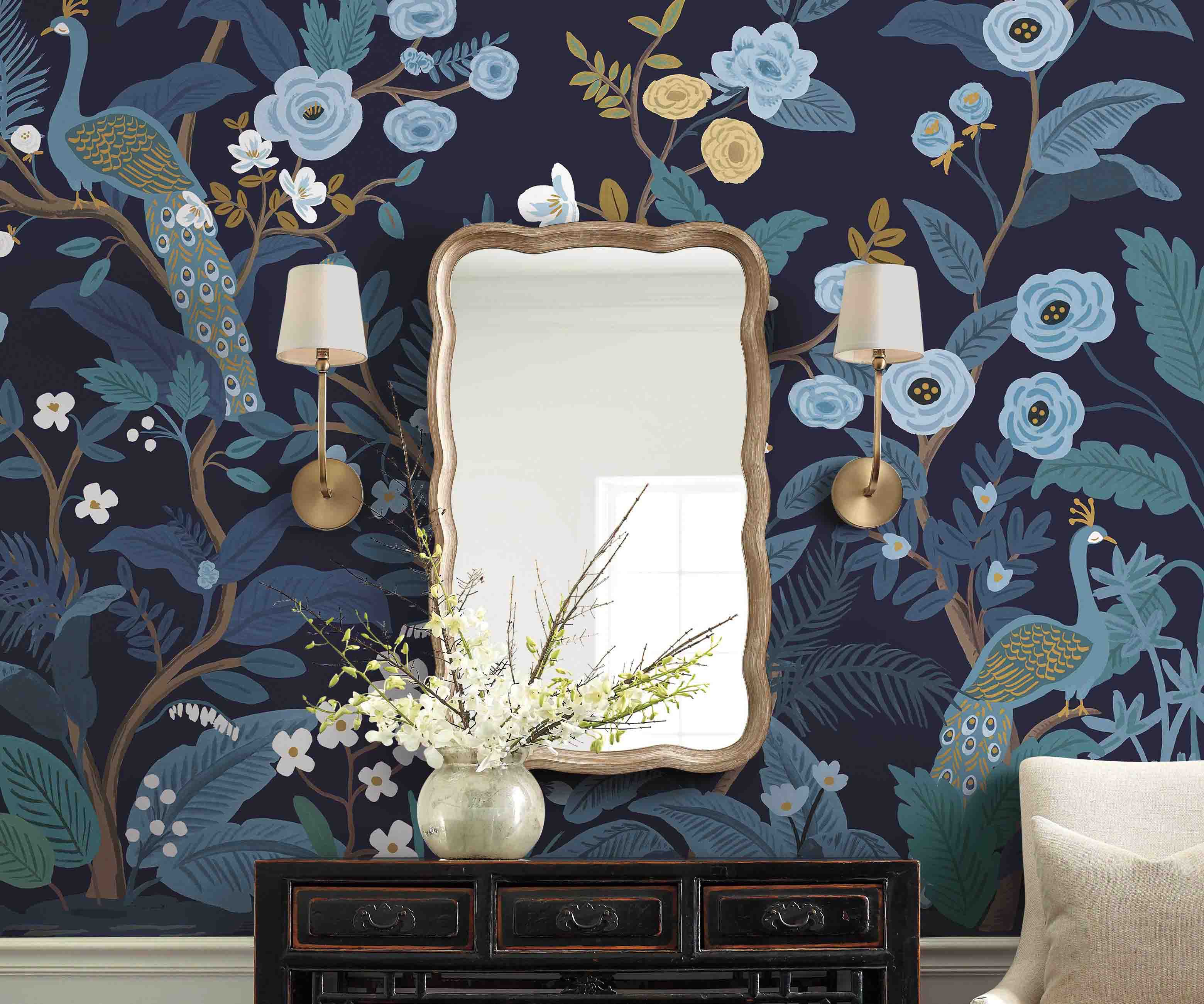Peacock Wallpaper Mural - Navy - Image 2