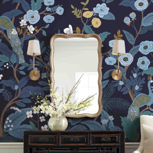Alternative view of Peacock Wallpaper Mural Sample - Navy