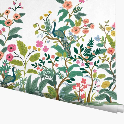 Peacock Wallpaper Mural - White