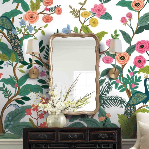 Alternative view of Peacock Wallpaper Mural - White