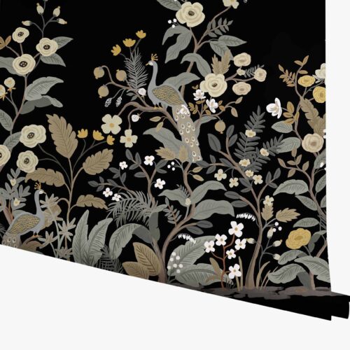 Peacock Wallpaper Mural - Black