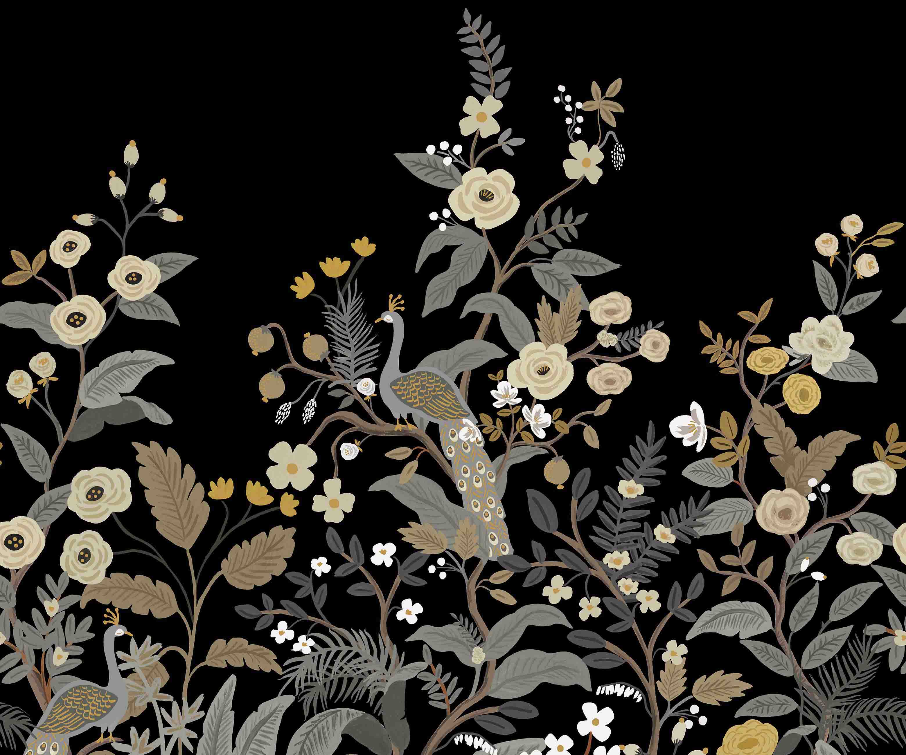 Peacock Wallpaper Mural - Black - Image 3