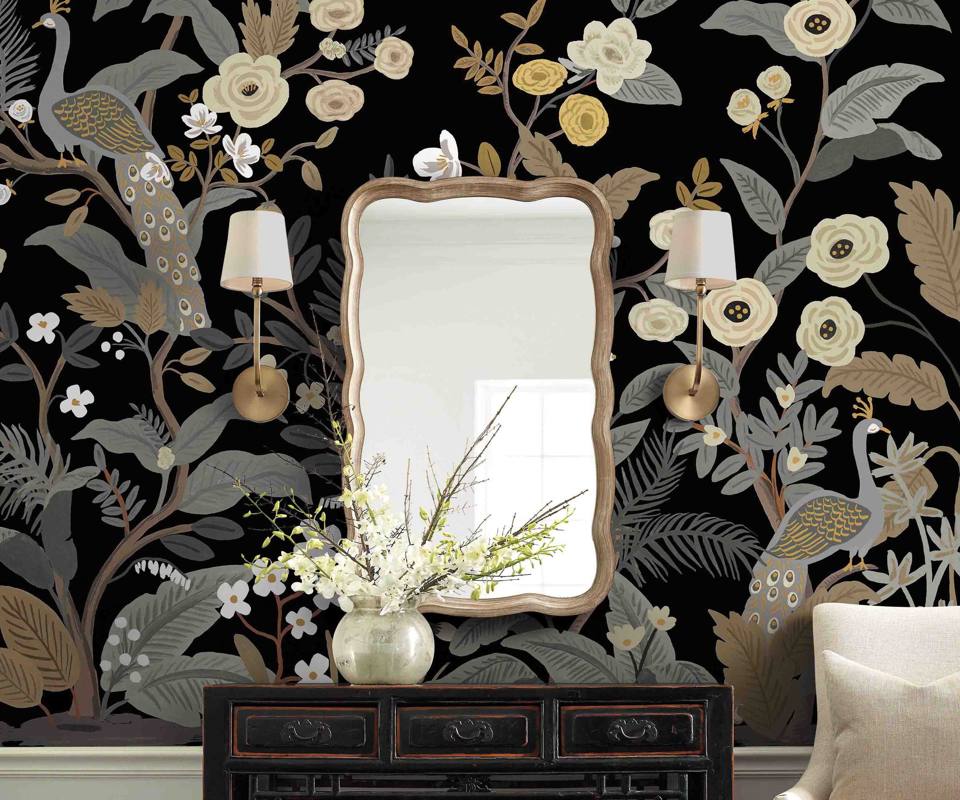 Peacock Wallpaper Mural - Black - Image 2