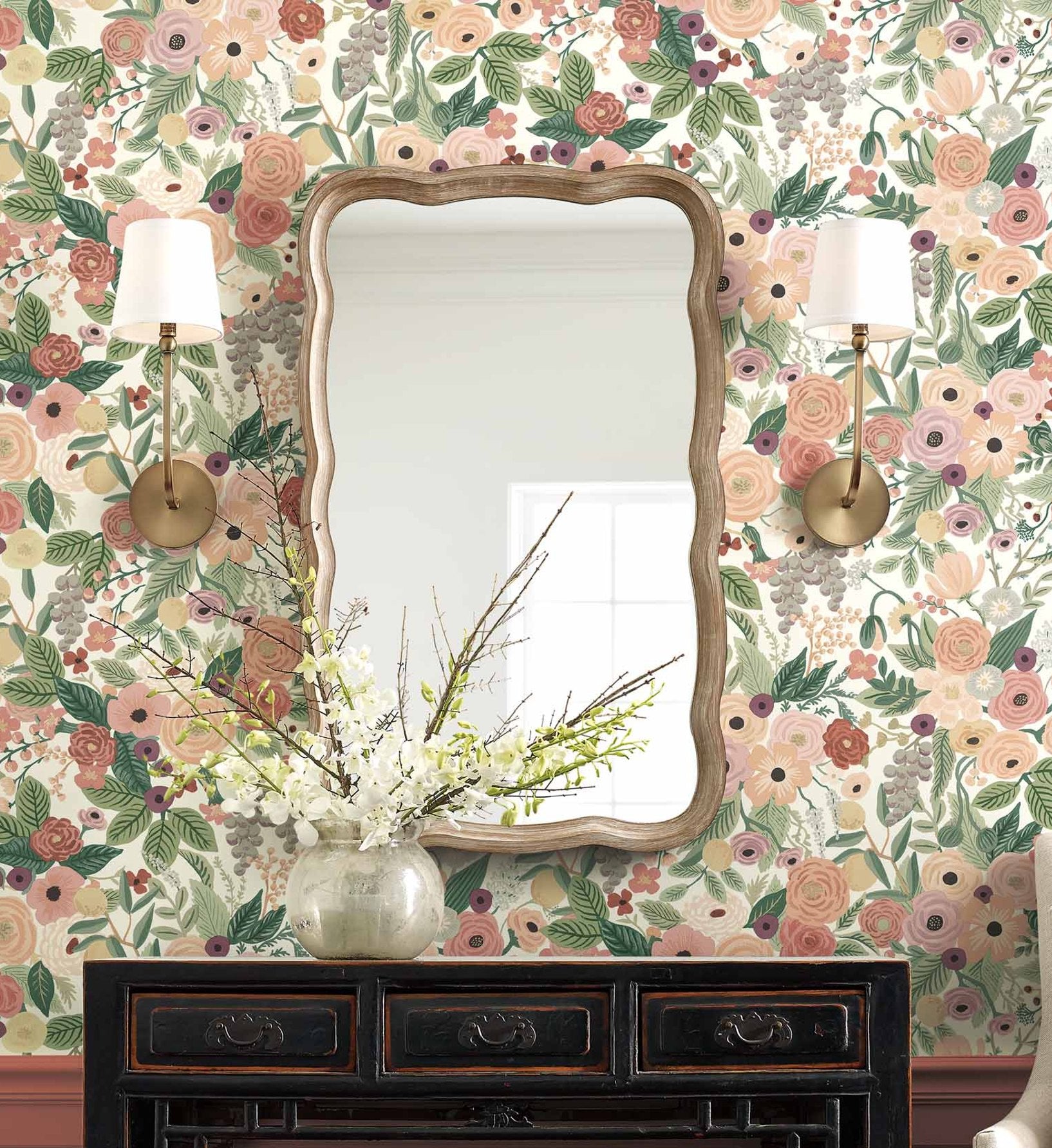 Garden Party Peel & Stick Wallpaper - Burgundy Multi - Image 2