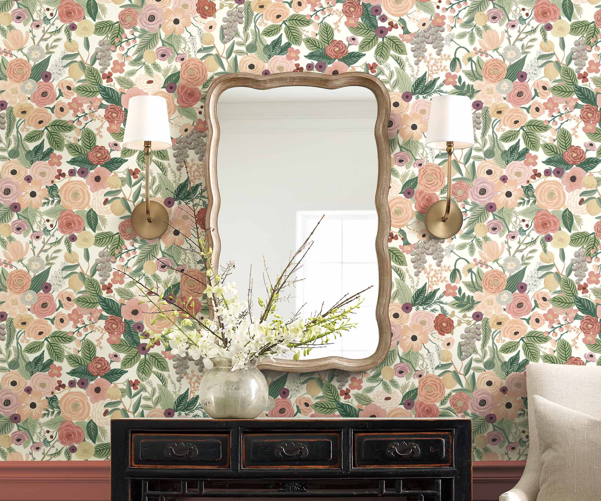 Garden Party Peel & Stick Wallpaper Sample - Burgundy Multi - Image 2