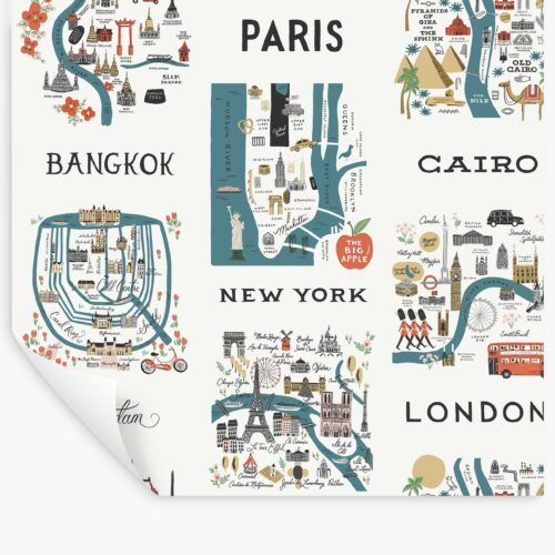City Maps Peel & Stick Wallpaper - Blue & Red