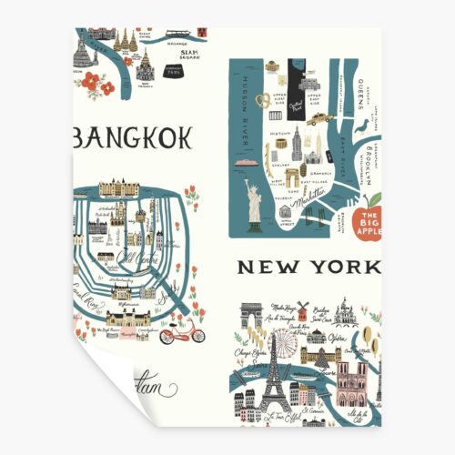 City Maps Peel & Stick Wallpaper Sample - Blue & Red